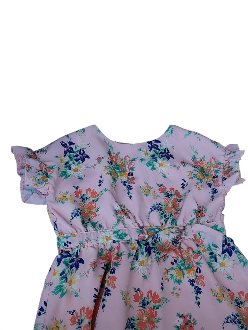 Janie and Jack Pink Floral Bow-Waist Ruffle Dress